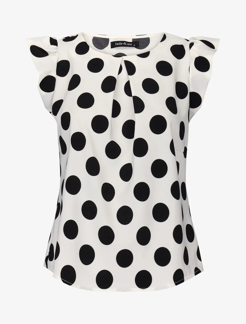 Blouse à pois à mancherons volantés - blanc