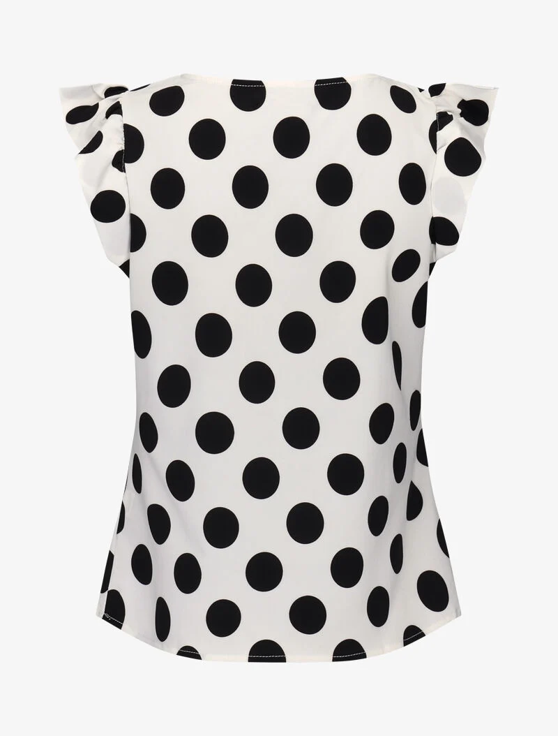 Blouse à pois à mancherons volantés - blanc