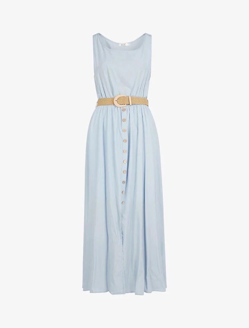 Robe longue à boutons décoratifs - bleu ciel