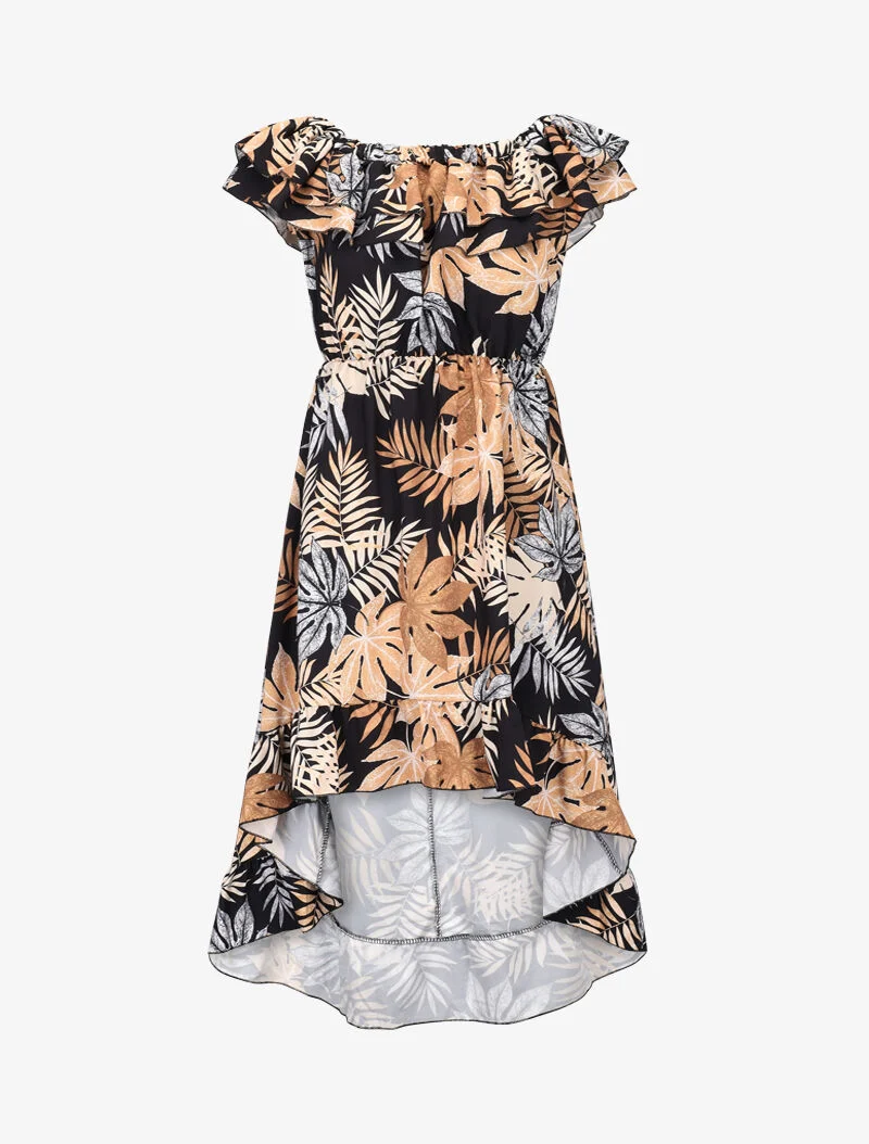 Robe imprimée à volants - noir