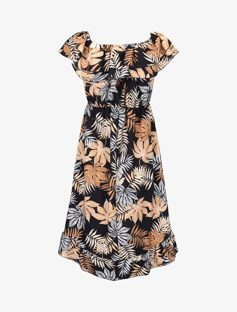 Robe imprimée à volants - noir