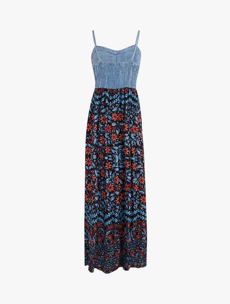 Robe à buste effet jean et imprimés - noir
