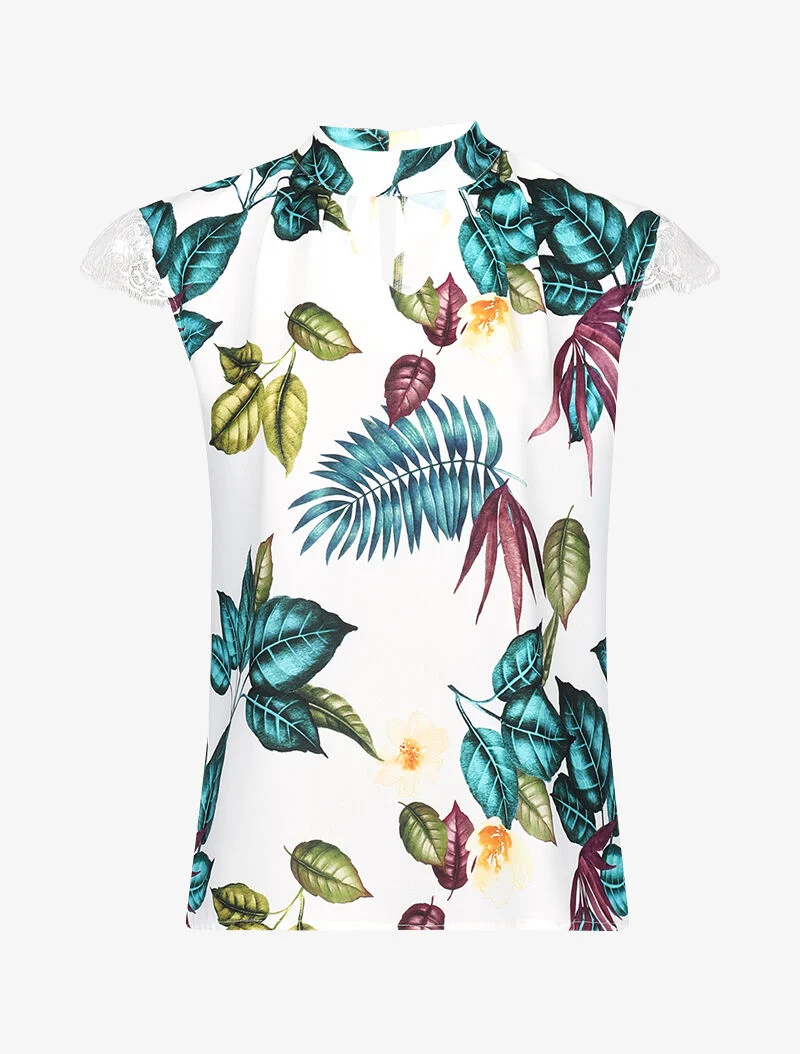 Blouse carrée imprimée à trou de serrure - blanc