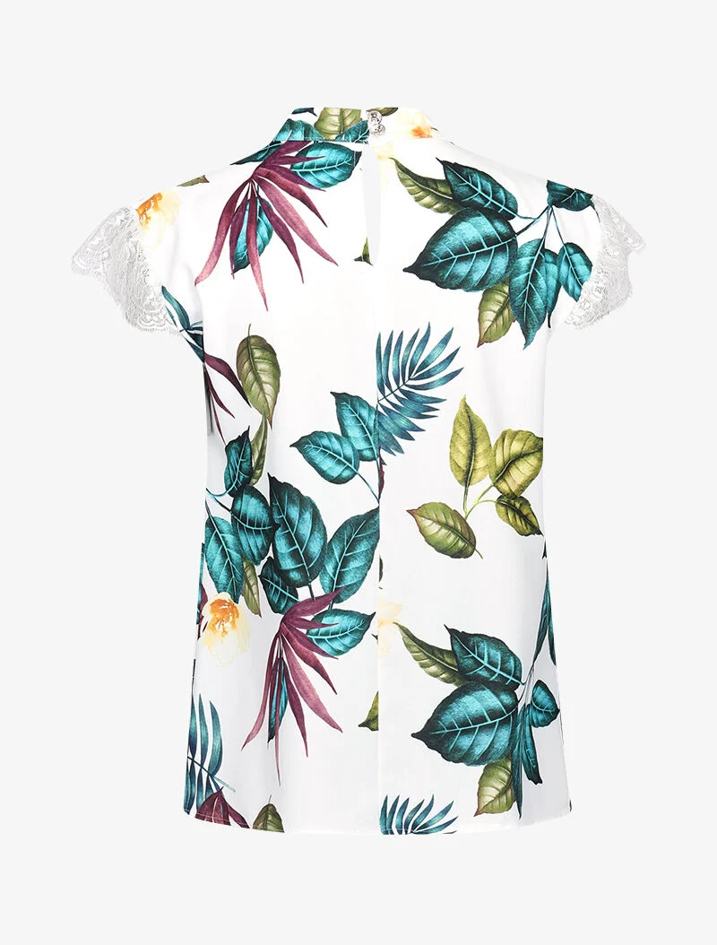 Blouse carrée imprimée à trou de serrure - blanc