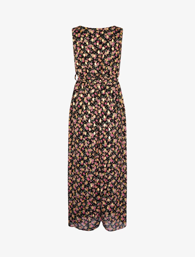Robe longue à imprimés et flocages dorés - noir