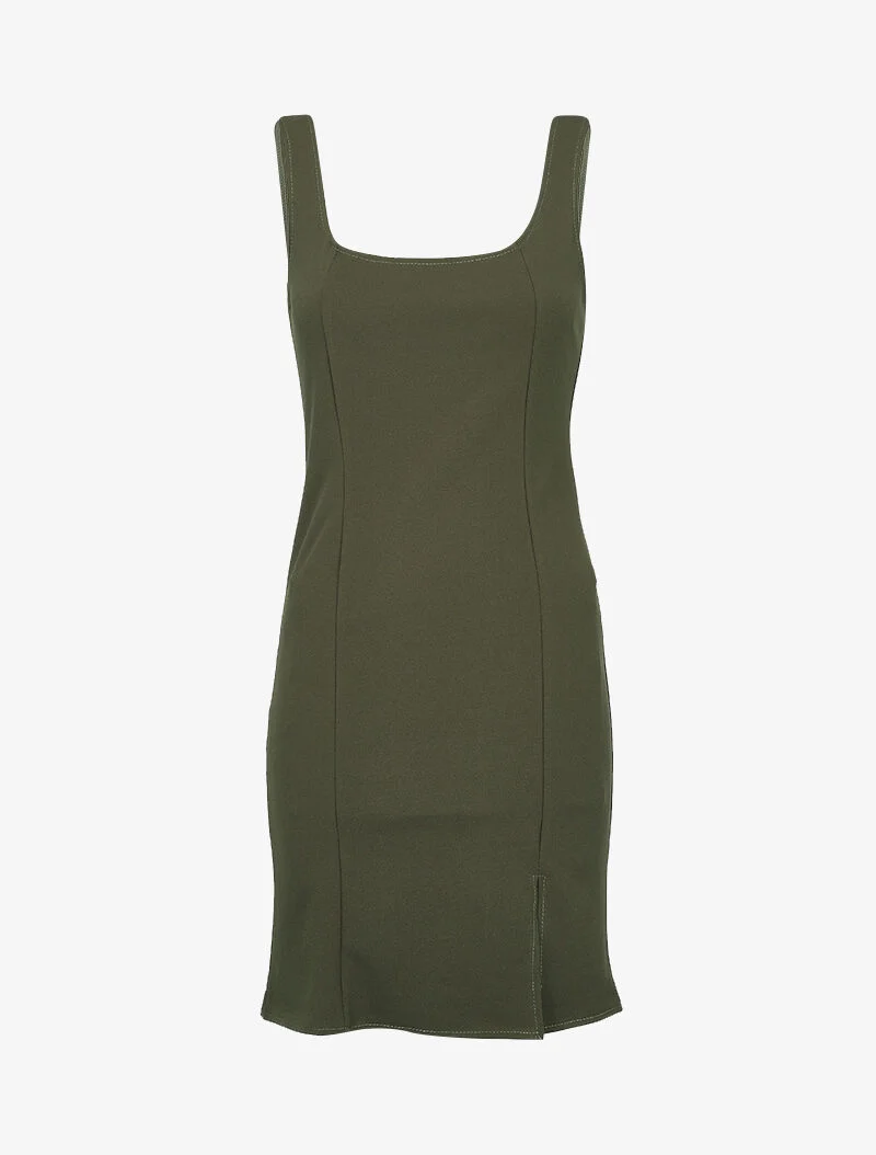 Robe basique à bord fendu - kaki