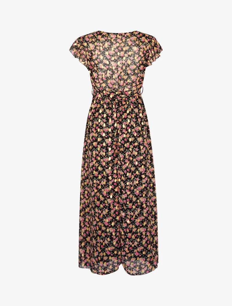 Robe imprimée à mancherons ajourés - noir