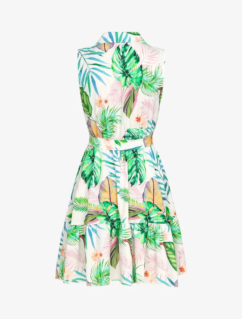 Robe à col chemise et imprimé tropical - ecru