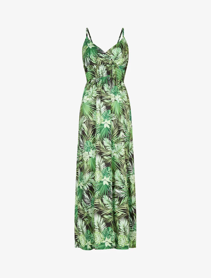 Robe longue imprimé fougères tropicales - noir