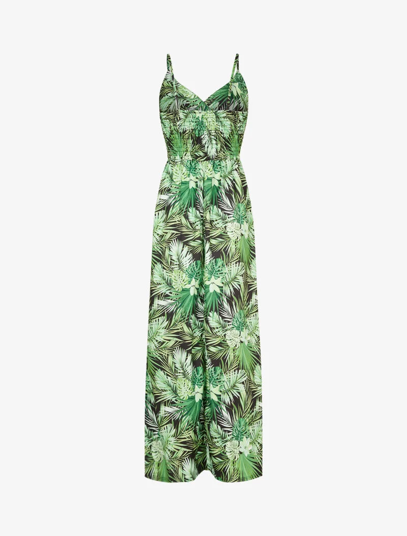 Robe longue imprimé fougères tropicales - noir