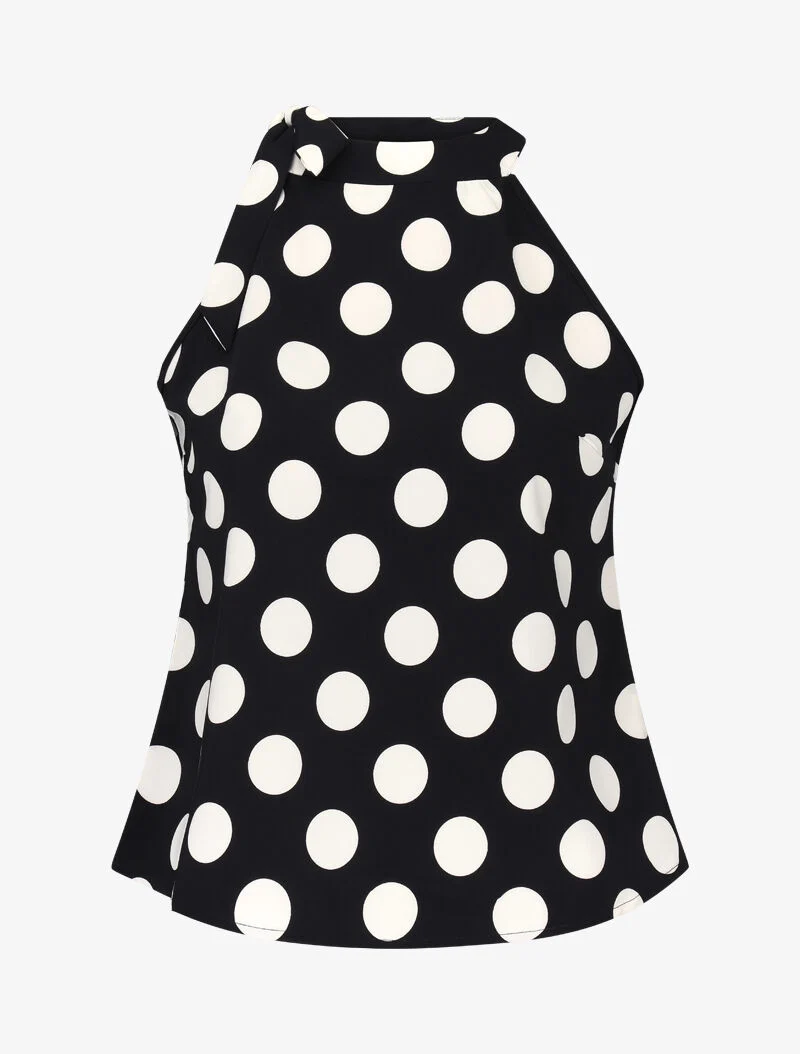 Top à pois avec col à nouer - noir