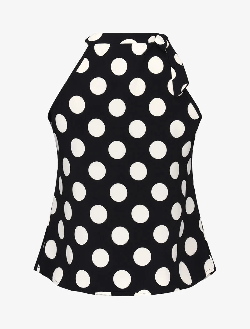 Top à pois avec col à nouer - noir