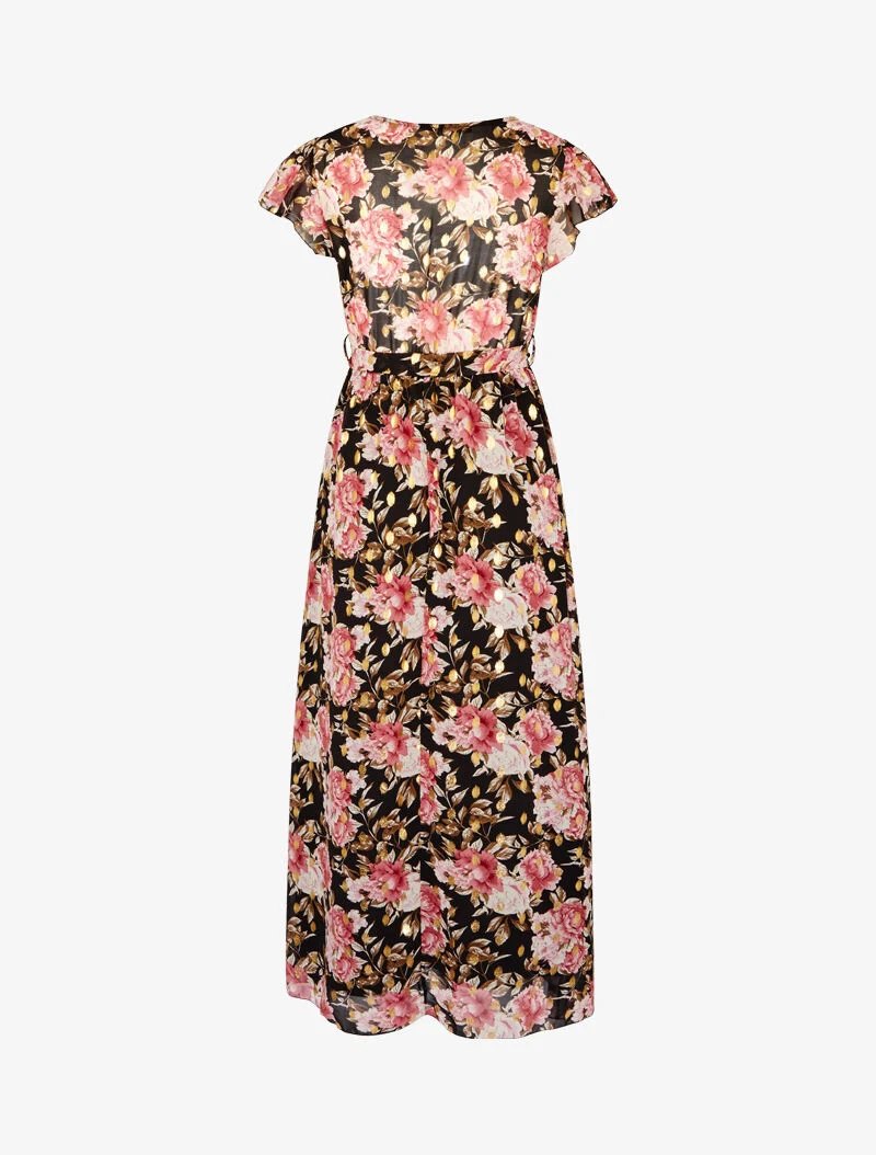 Robe imprimée à mancherons ajourés - noir
