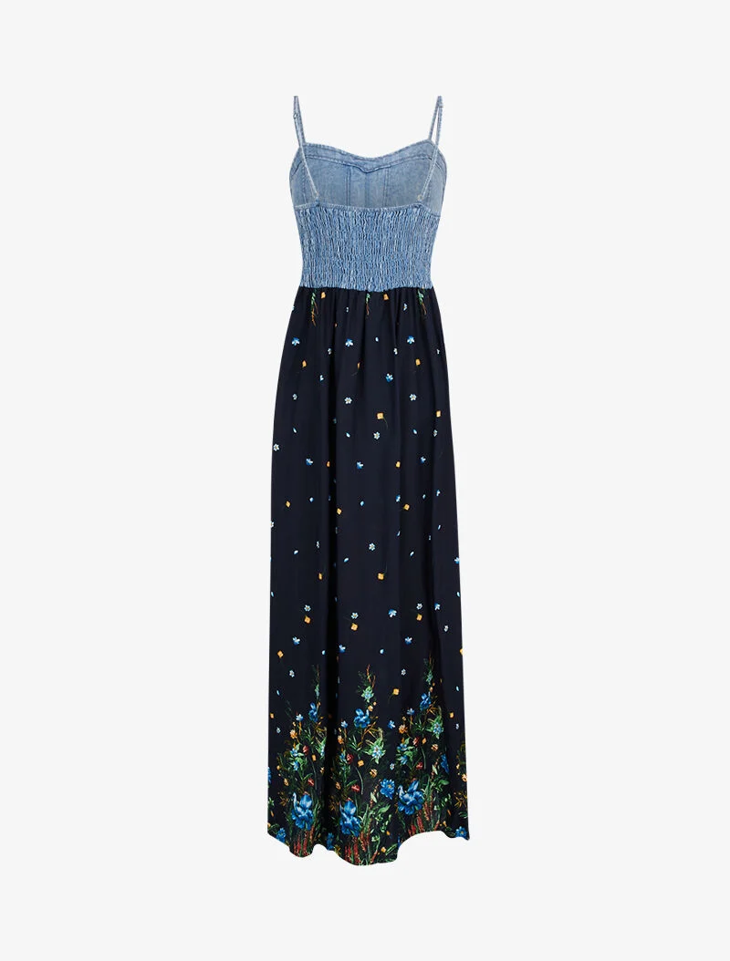 Robe à buste effet jean et imprimés - noir