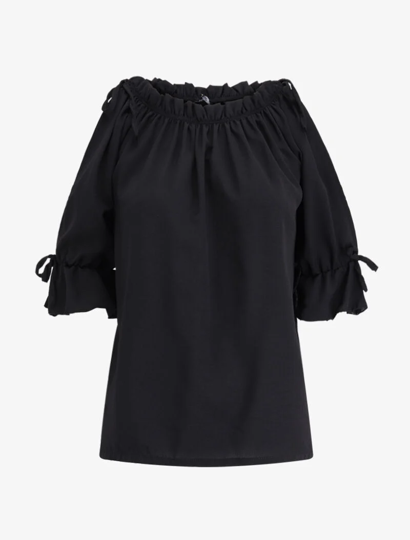 Top volanté épaules nues - noir