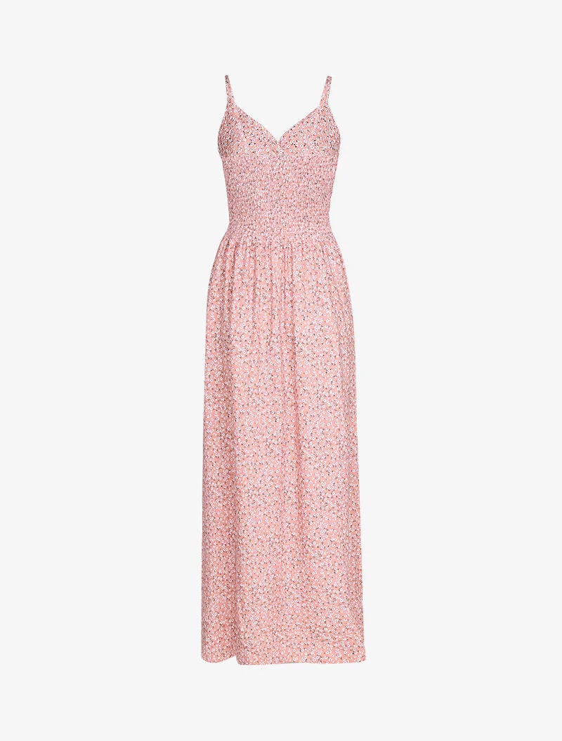 Robe longue imprimé fleurs de coton - rose