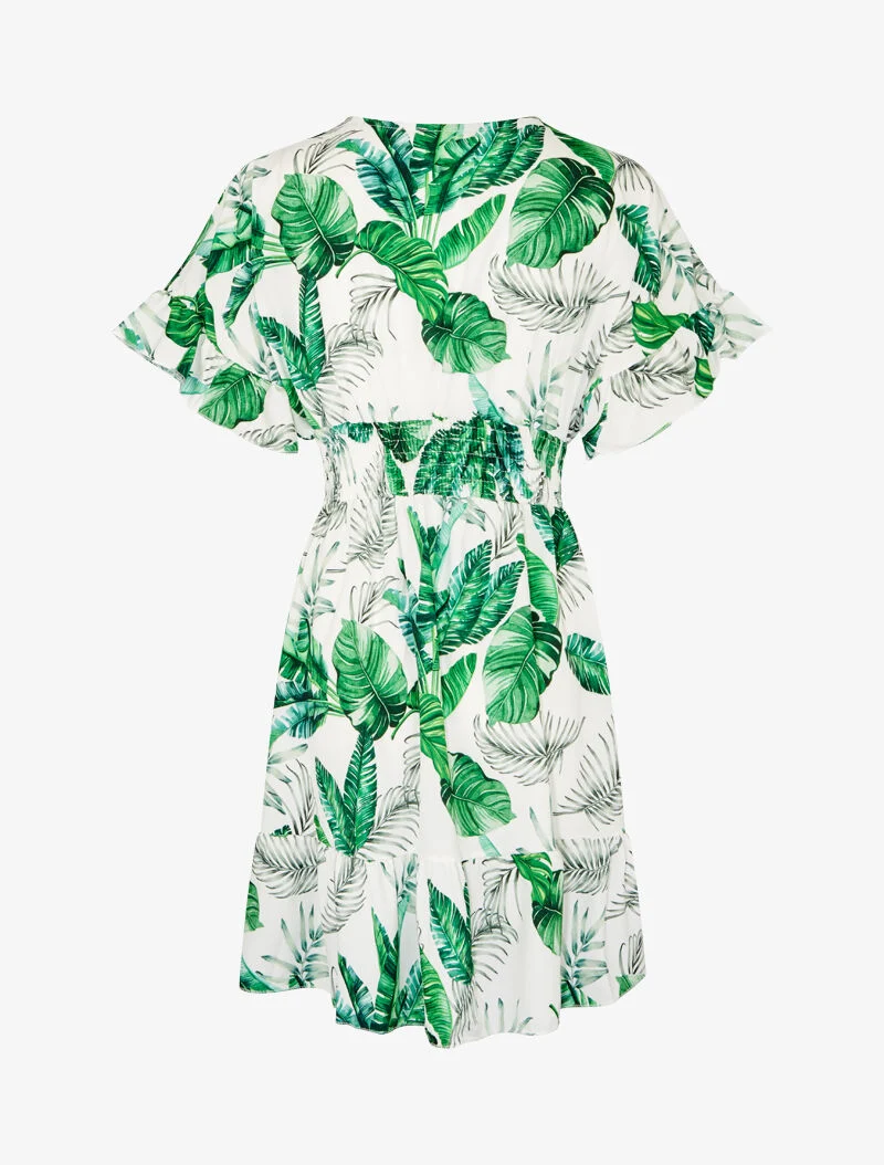 Robe imprimée à bords volantés - blanc