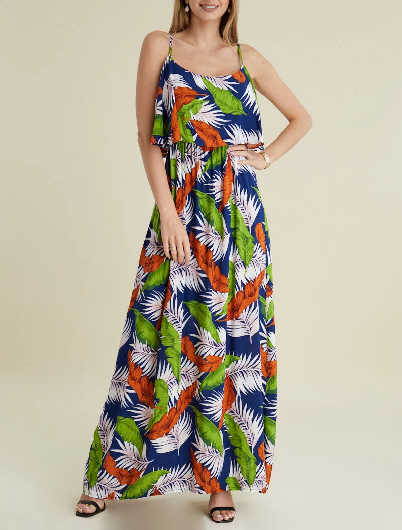 Robe imprimée à épaules dénudées - marine