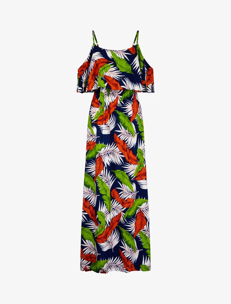 Robe imprimée à épaules dénudées - marine