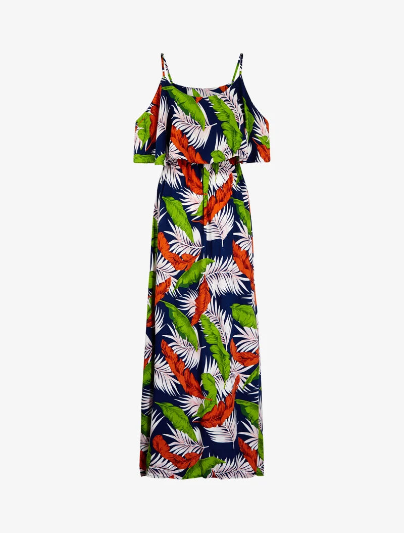 Robe imprimée à épaules dénudées - marine