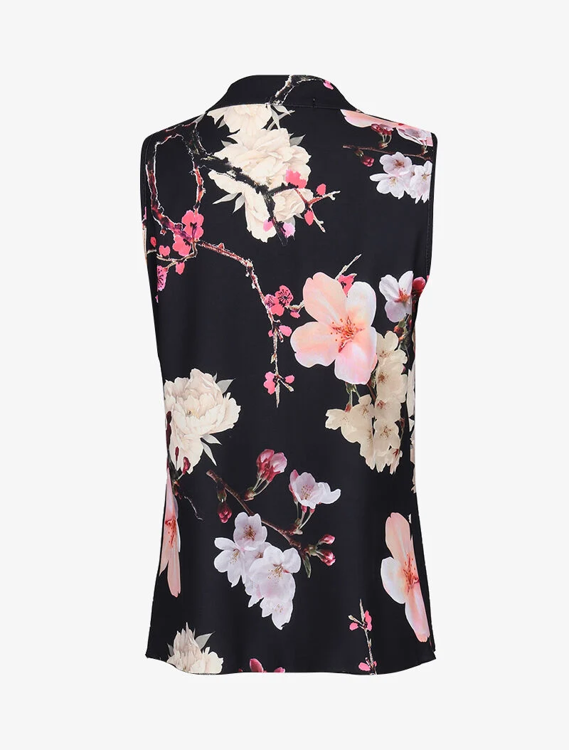 Blouse droite imprimé fleurs de cerisier - noir