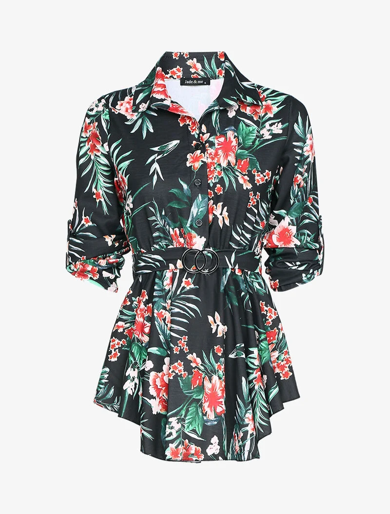 Tunique patineuse à imprimé floral - noir