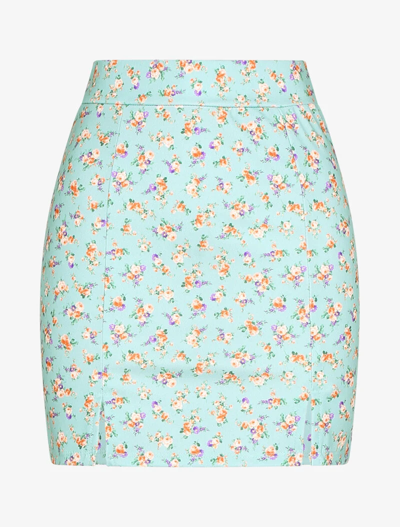 Jupe fendue à imprimés - turquoise
