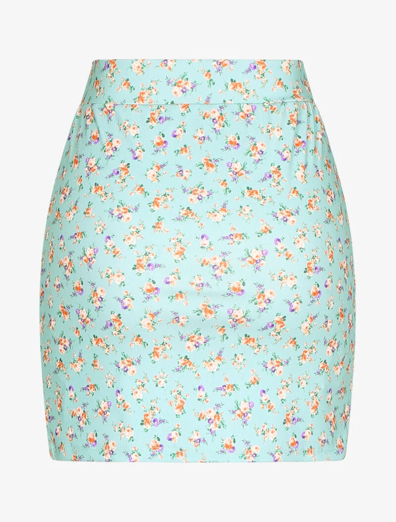 Jupe fendue à imprimés - turquoise