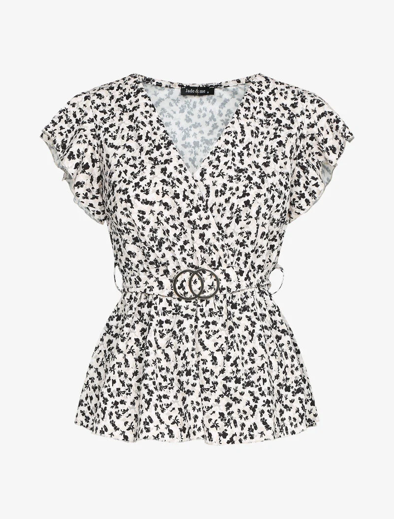 Top péplum à imprimés - beige