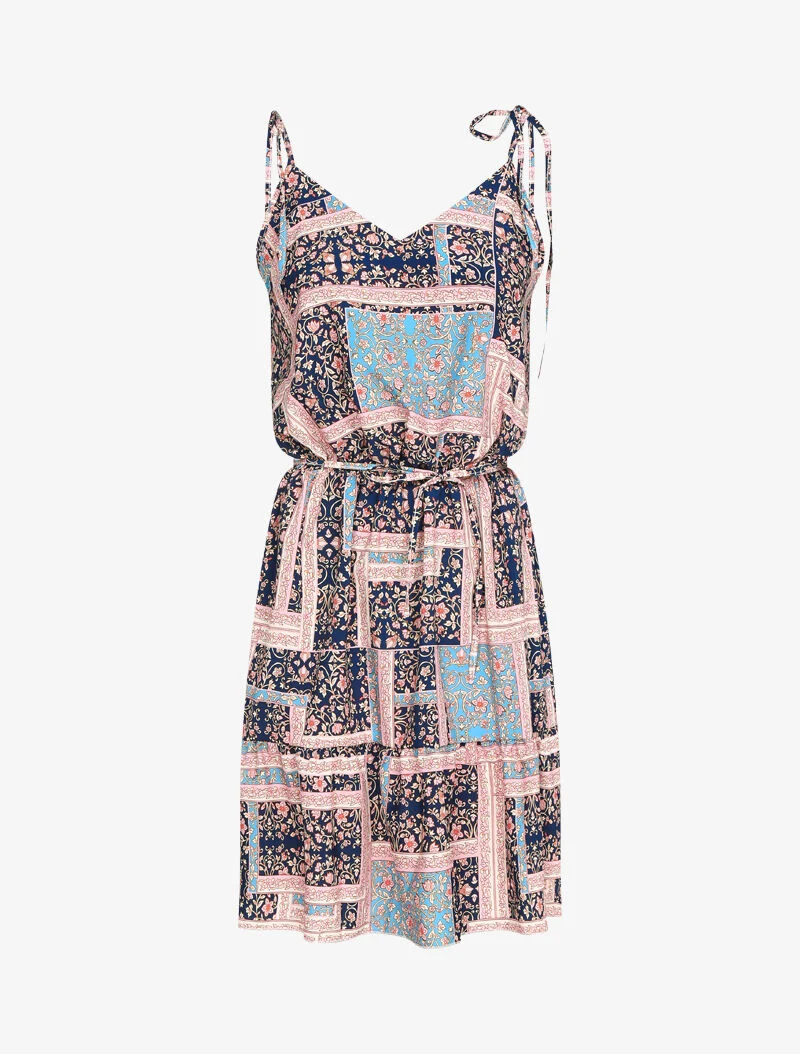 Robe à buste bouffant imprimé baroque - marine