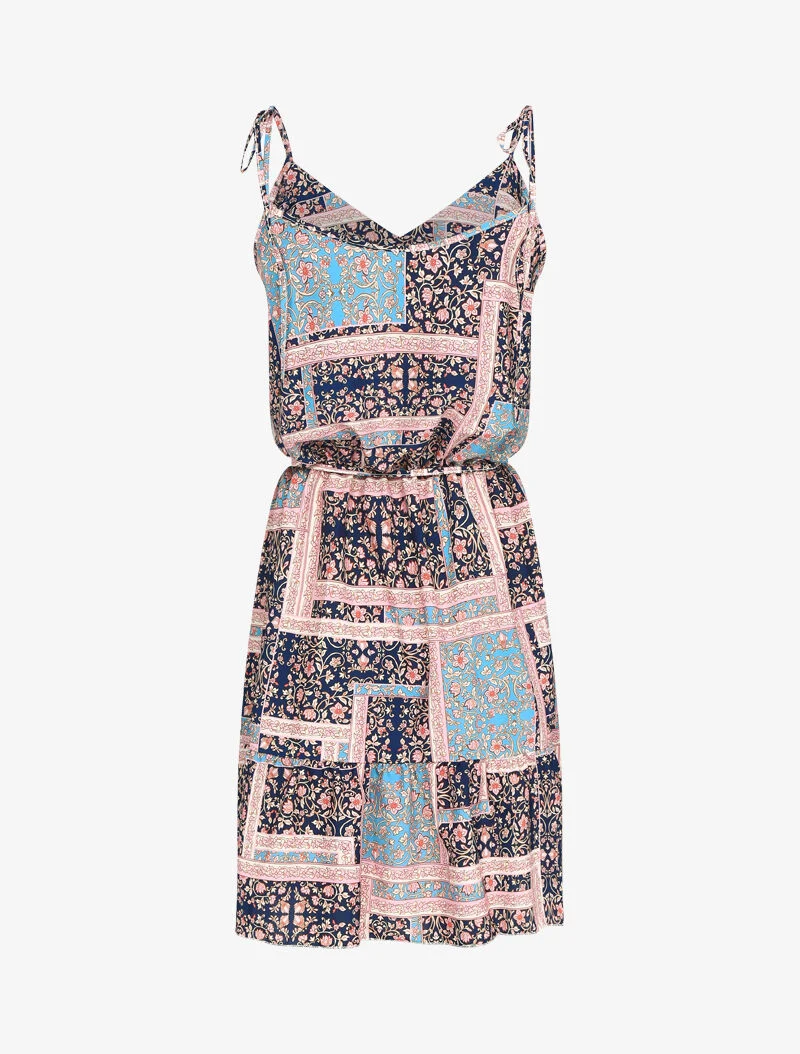 Robe à buste bouffant imprimé baroque - marine