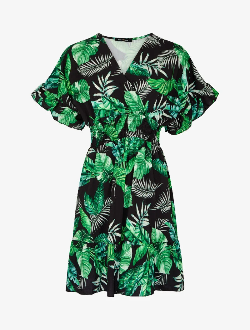 Robe imprimée à bords volantés - noir