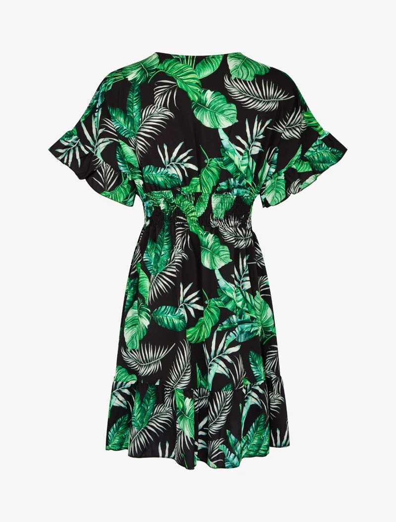 Robe imprimée à bords volantés - noir