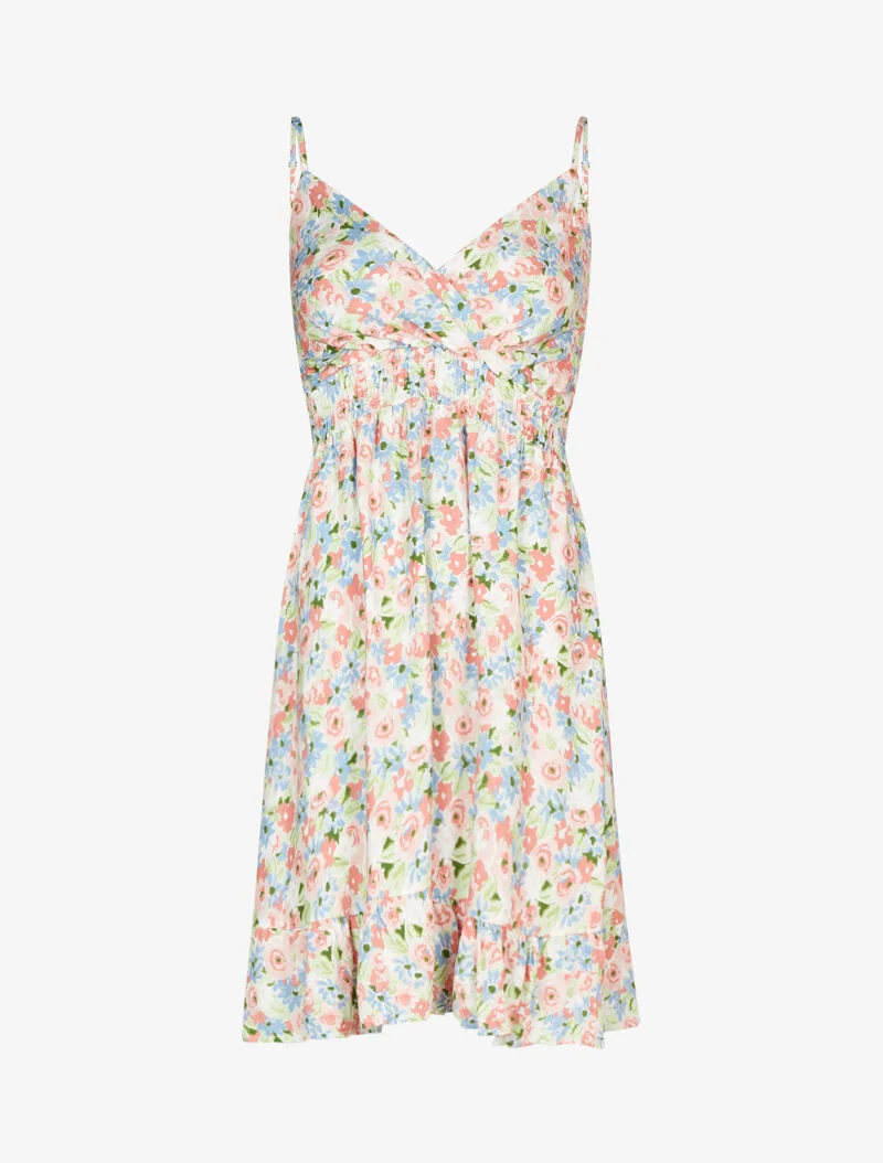 Robe légère fleurie à cache coeur - rose