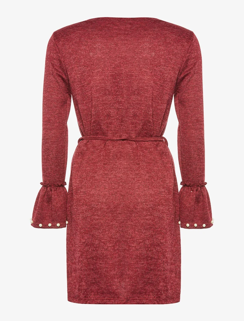 Robe-pull col perlé - bordeaux