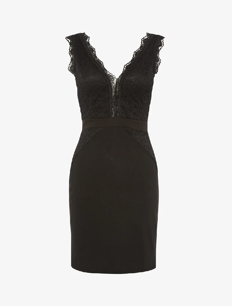 Robe encolure V dentelle - noir