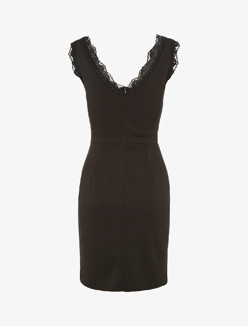 Robe encolure V dentelle - noir