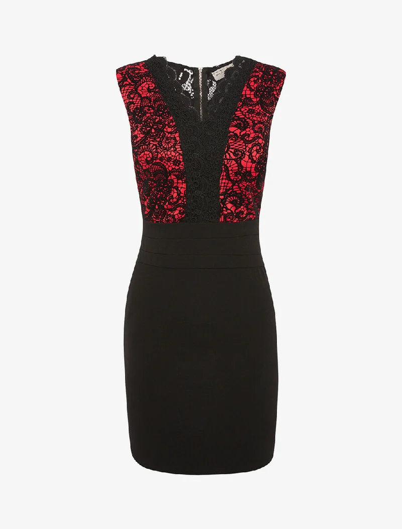Robe buste dentelle en velours - noir/rouge