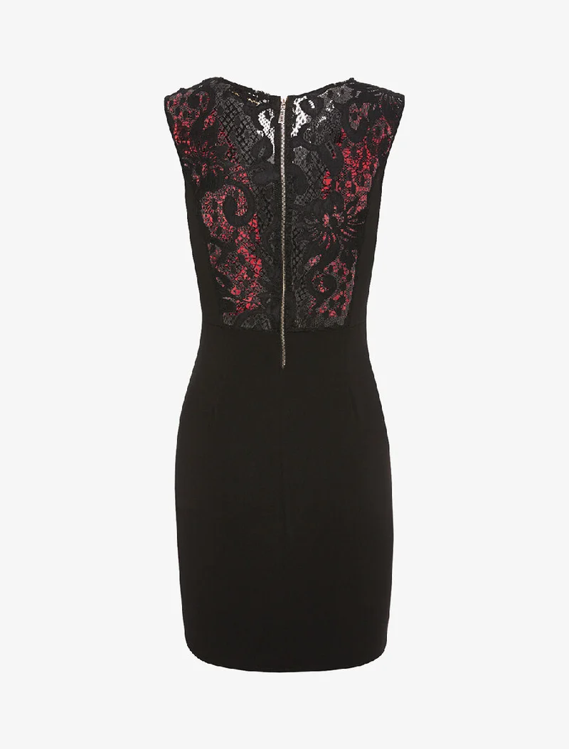 Robe buste dentelle en velours - noir/rouge