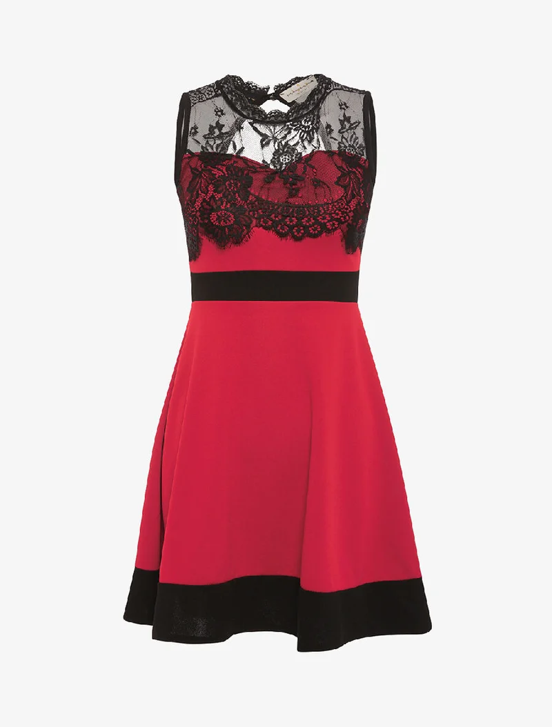 Robe poitrine doublée dentelle - rouge