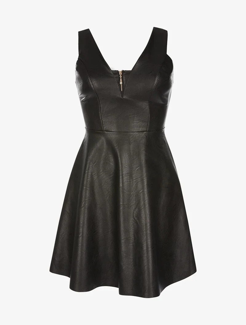 Robe évasée en simili - noir