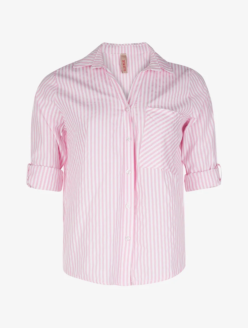 Chemise rayé basic 1 poche - rose
