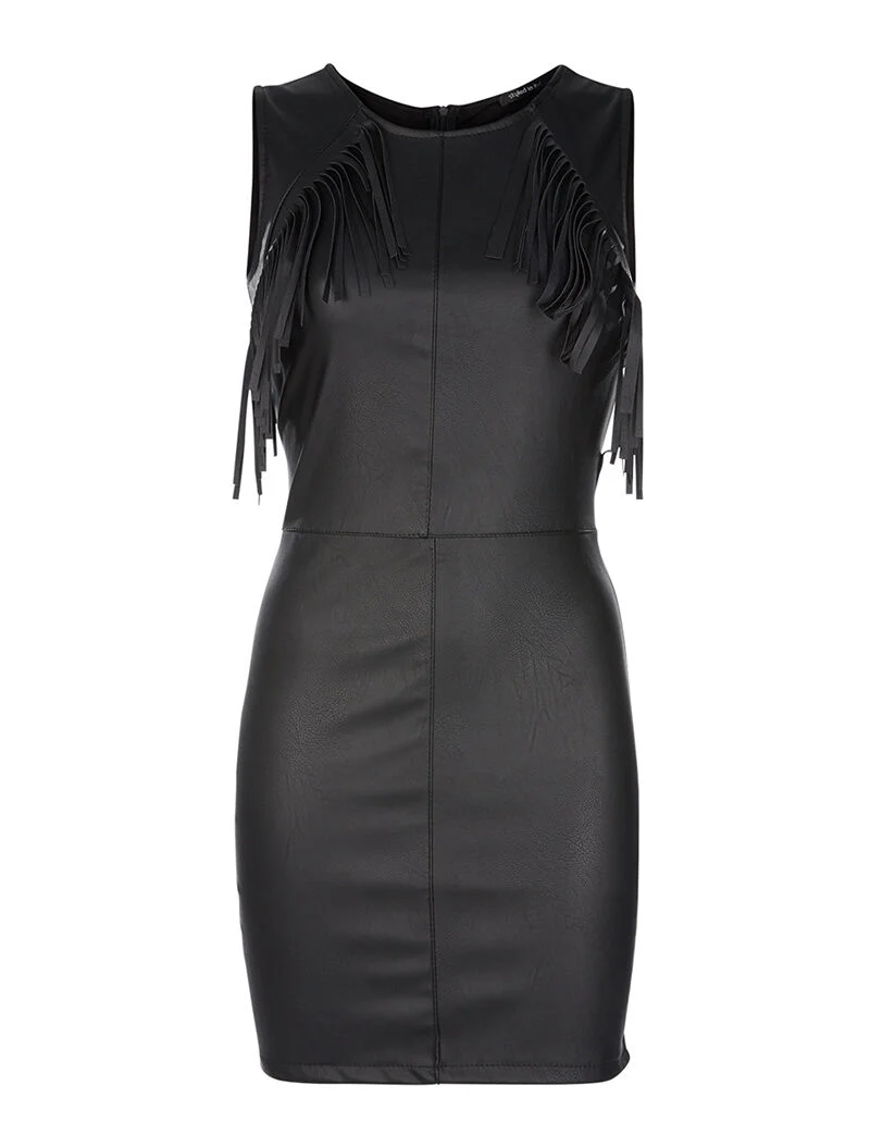 Robe avant en simili frangé - noir
