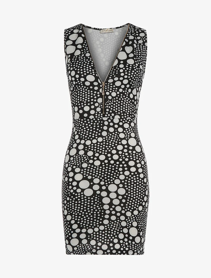 Robe à pois décolleté zippé - noir