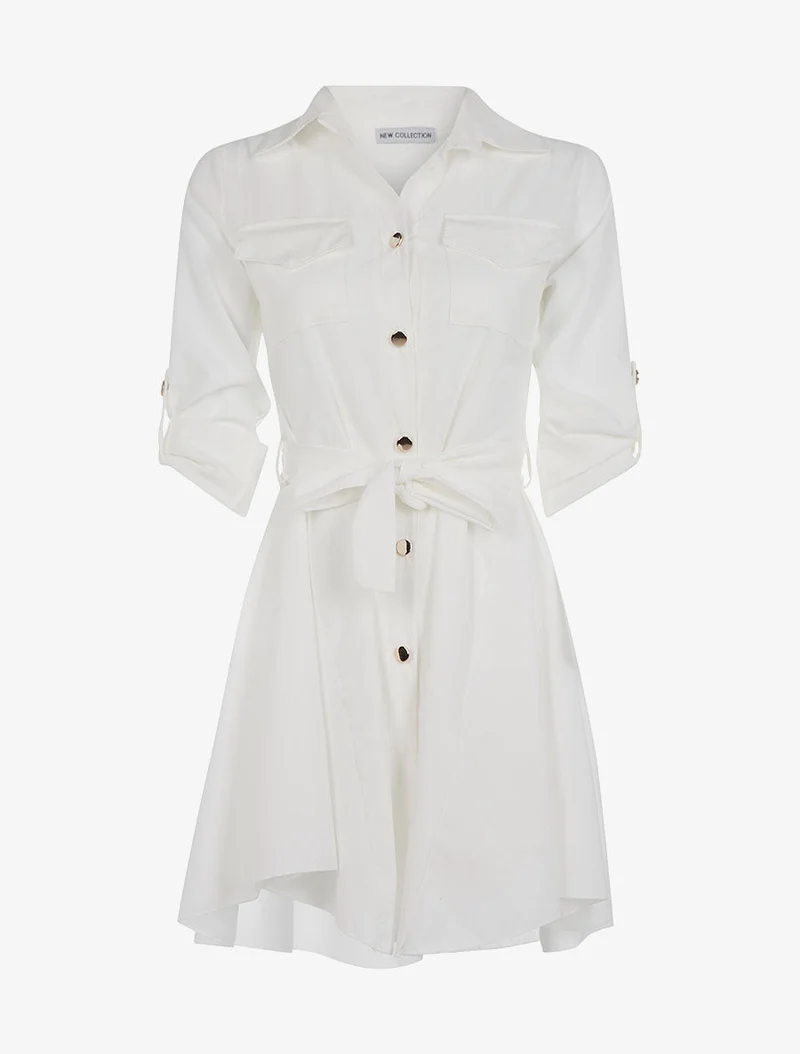 Robe chemise saharienne - blanc