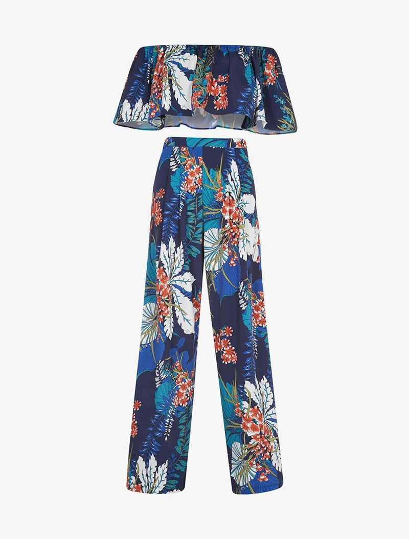 Ensemble crop-top et pantalon imprimé - marine