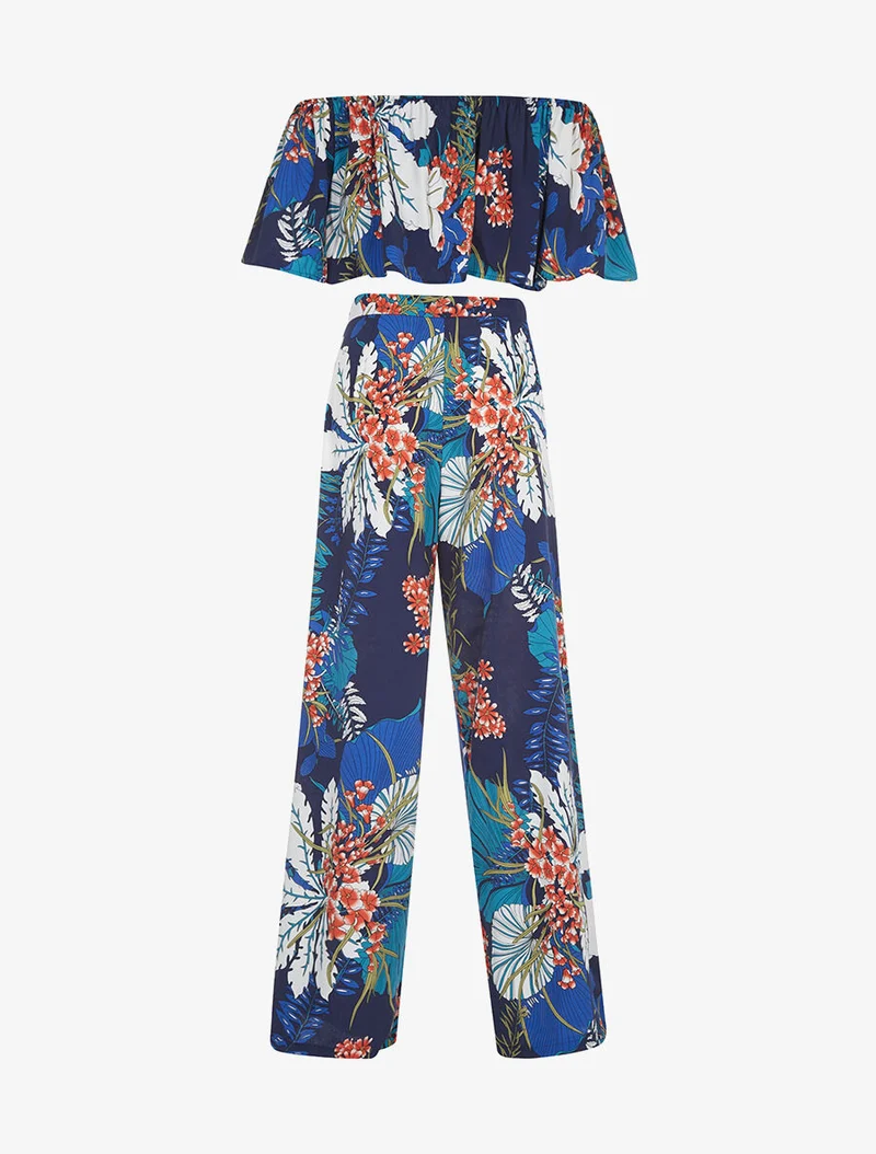 Ensemble crop-top et pantalon imprimé - marine