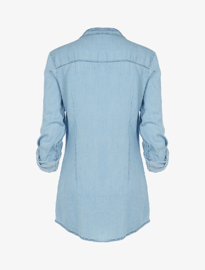 Chemisier buste perlé - denim clair