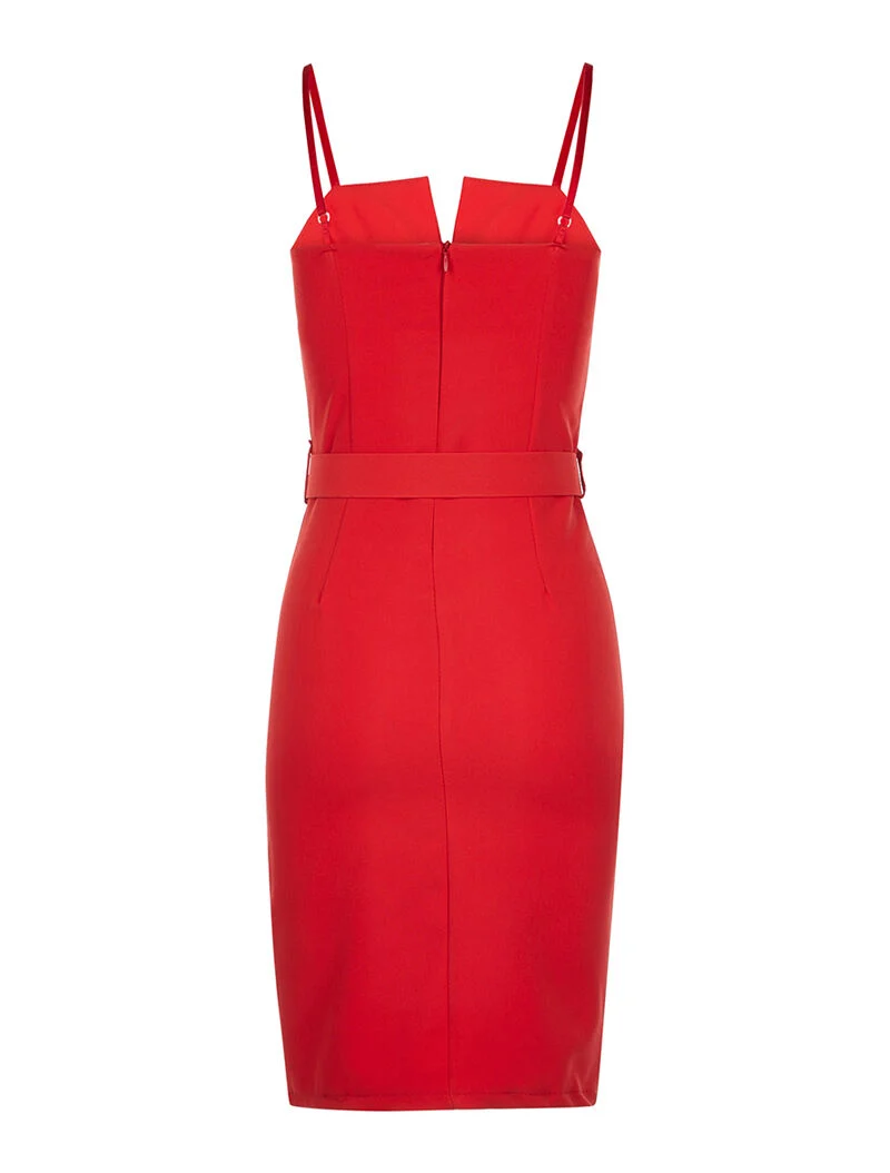 Robe décolleté V coqué - rouge