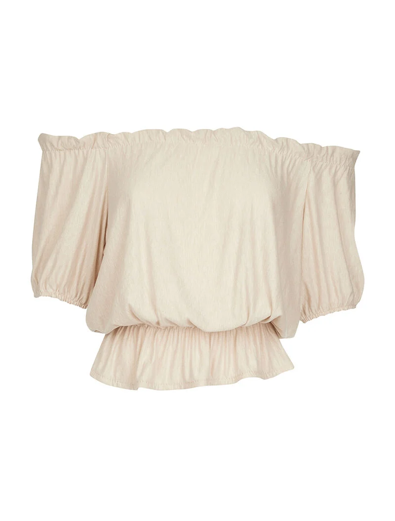 Blouse élastiquée unie - beige